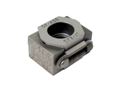 Tungsten carbide coated model workholding clamp.