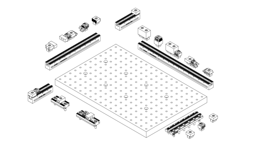 modular fixturing components and a grid platform.
